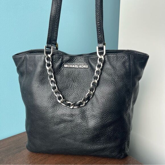 MICHAEL KORS Black Leather Jet Set Voyager Hamilton Harper Tote Laptop Work Bag - Picture 1 of 15